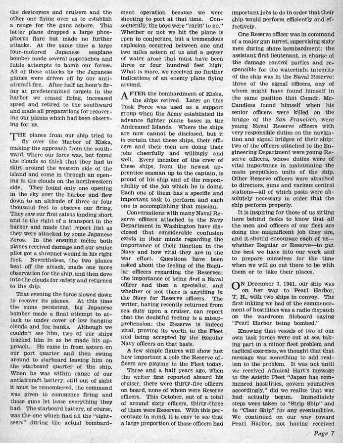 First Account of the Kiska Bombing — All Hands January 1943, p. 7