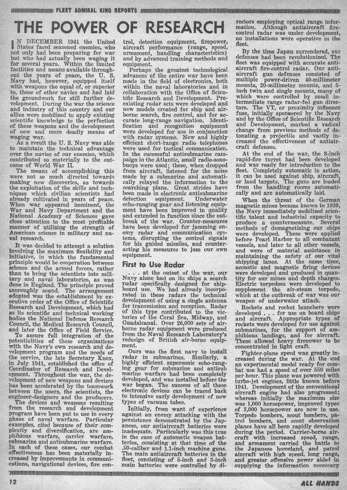 Fleet Admiral King Reports — All Hands January 1946, p. 12