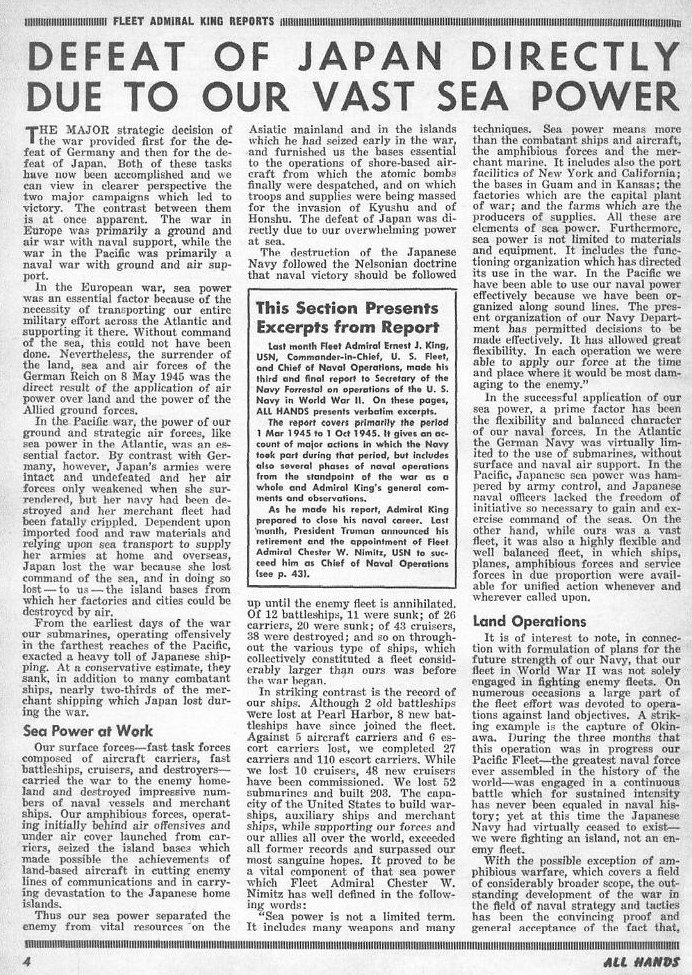 Fleet Admiral King Reports — All Hands January 1946, p. 4