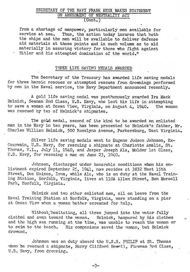 Secretary Knox: Amendment of Neutrality Act — All Hands December 1941, p. 3