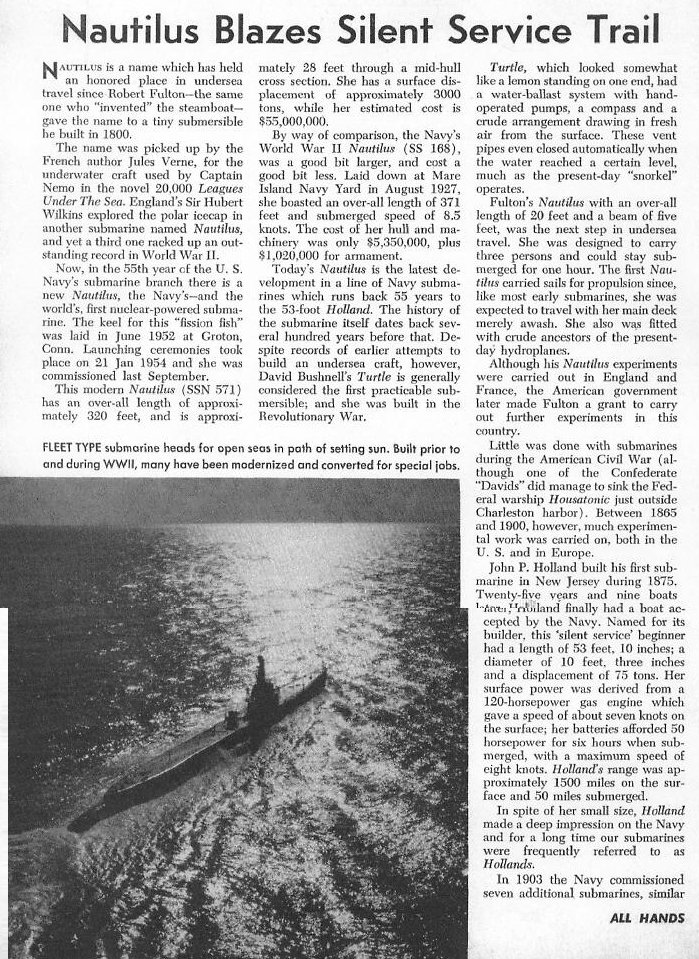 Nautilus Blazes Silent Service Trail — All Hands April 1955, p. 12