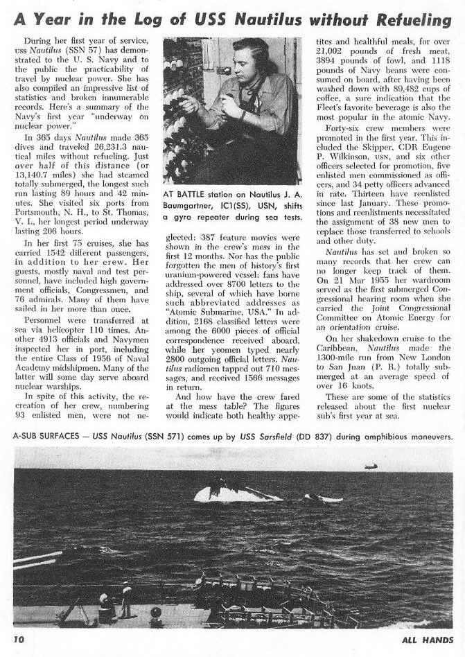 A Year in the Log of USS Nautilus Without Refueling — All Hands April 1956, p. 10