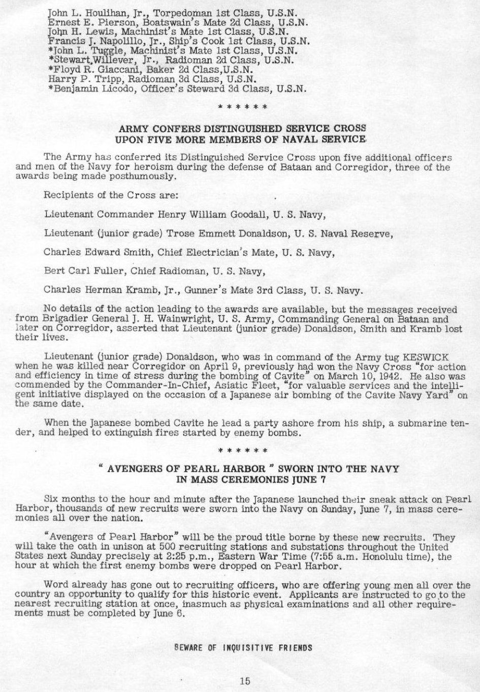 Avengers of Pearl Harbor — All Hands June 1942, p. 15