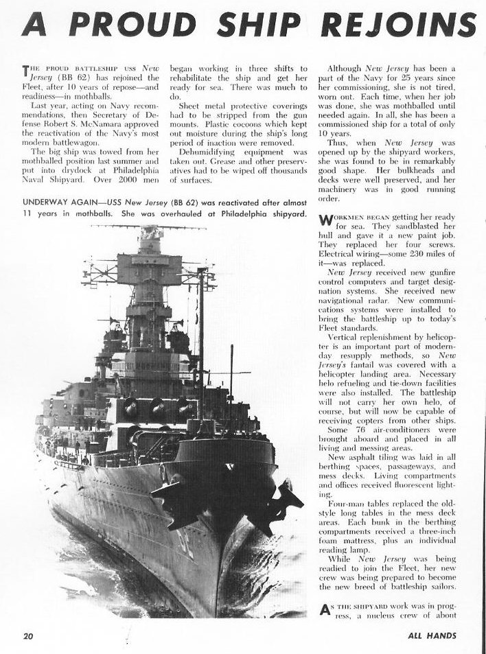 USS New Jersey BB-62 reactivation — p. 20