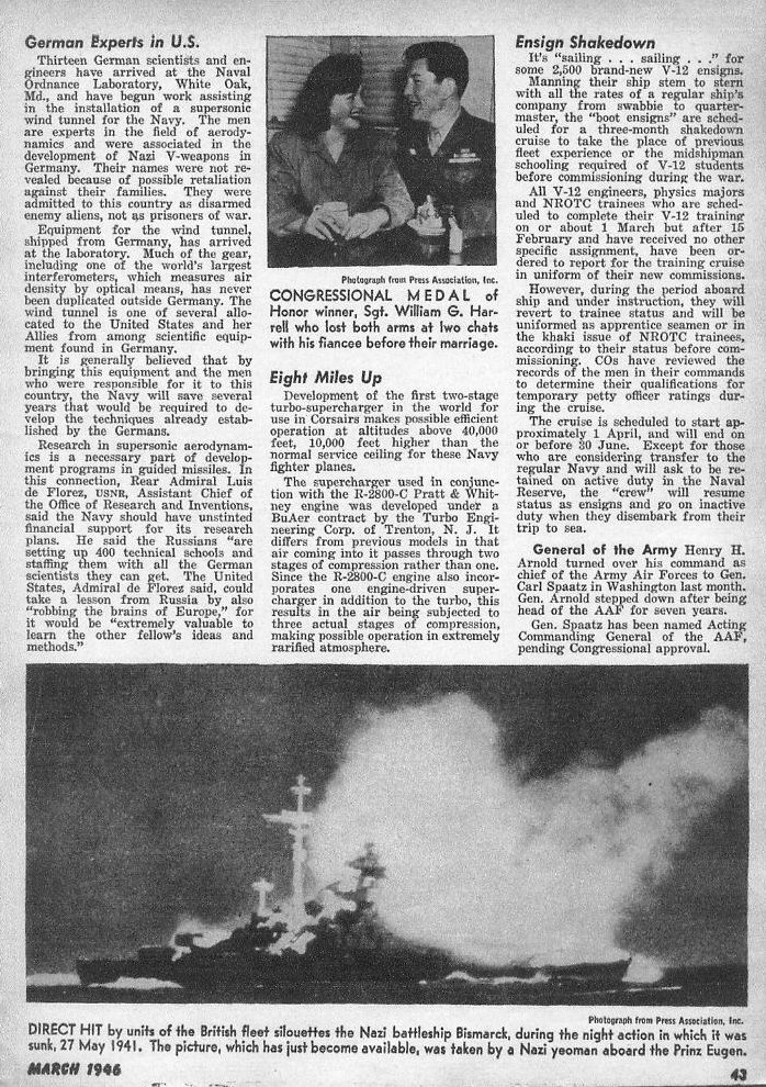 Bismarck Direct Hit — All Hands March 1946, p. 43