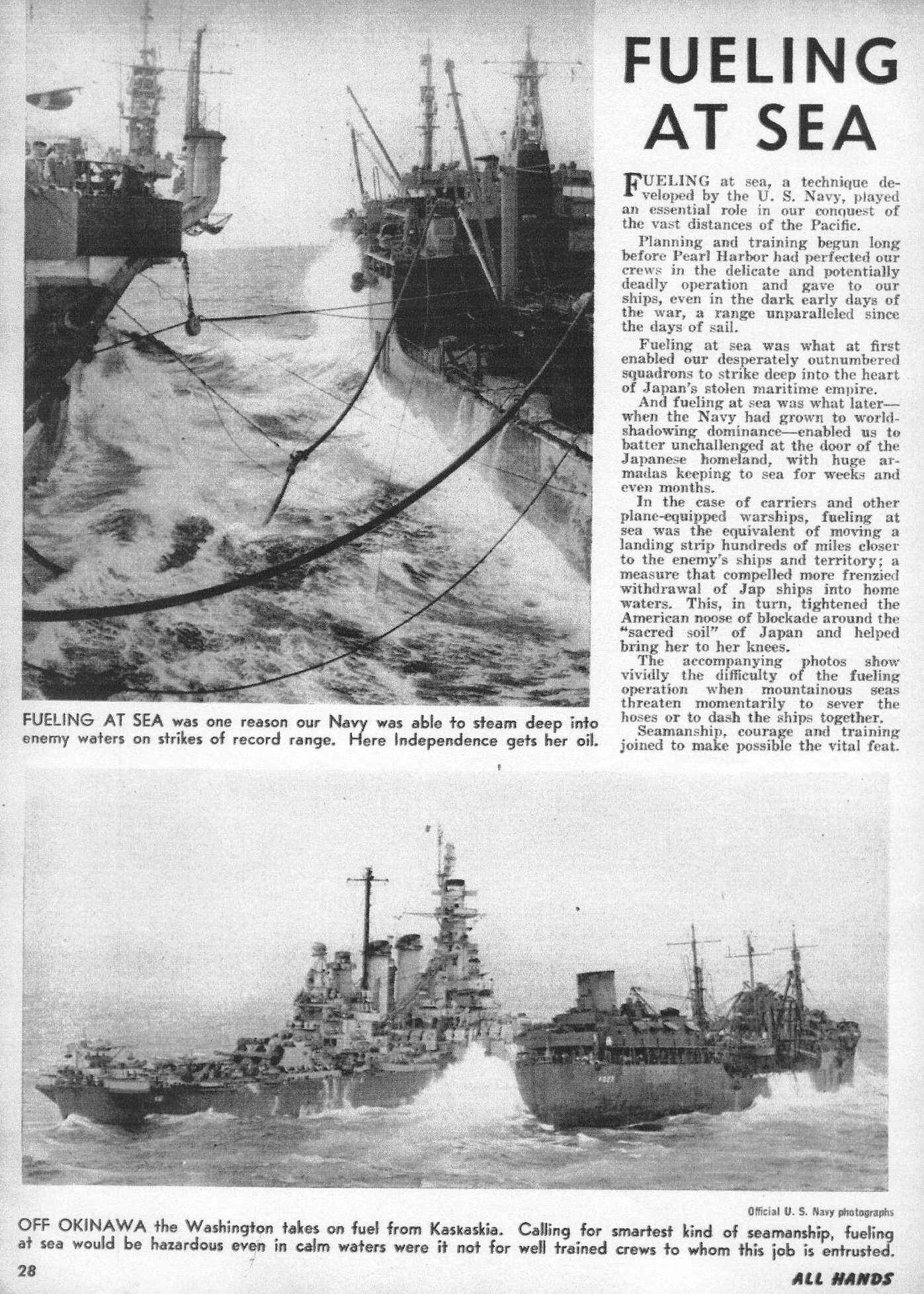 Fueling at Sea — All Hands November 1945, p. 28