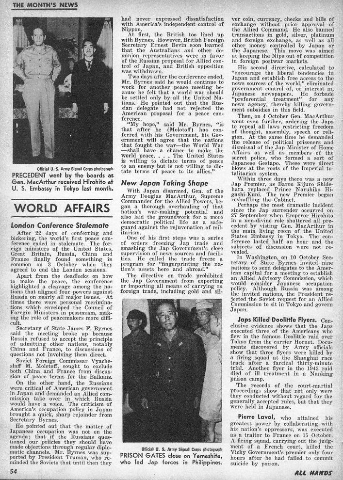 MacArthur and Hirohito — All Hands November 1945, p. 54