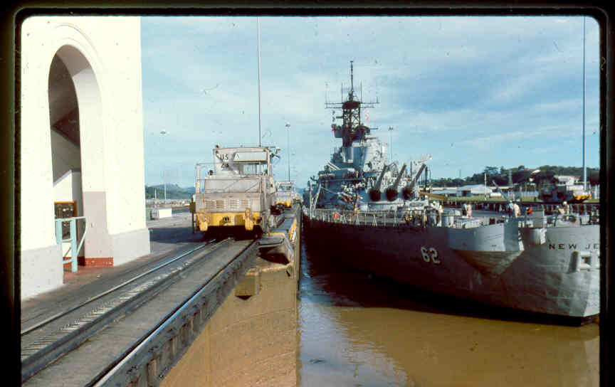 Mule locomotive track at Miraflores Locks — rack gear visible between the rails, Panama Canal