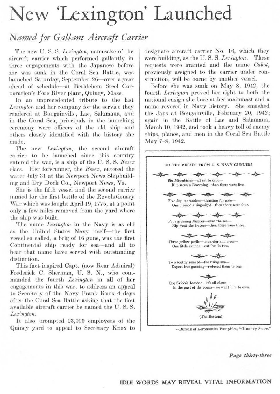 New Lexington Launched — All Hands October 1942, p. 33