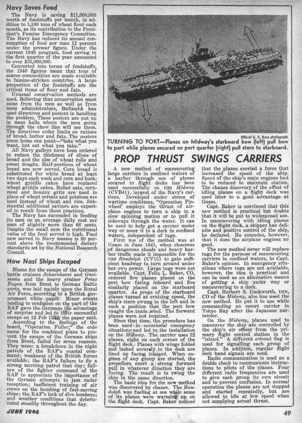 Prop Thrust Turns Carriers — All Hands June 1946, p. 49