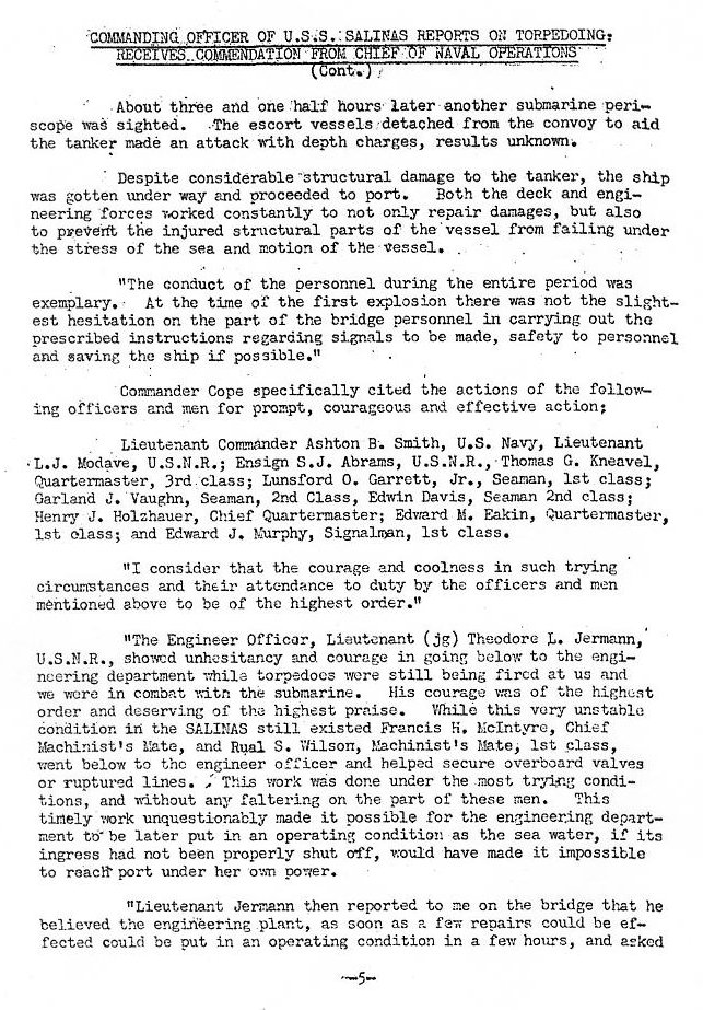 USS Salinas Reports on Torpedoing — All Hands December 1941, p. 5