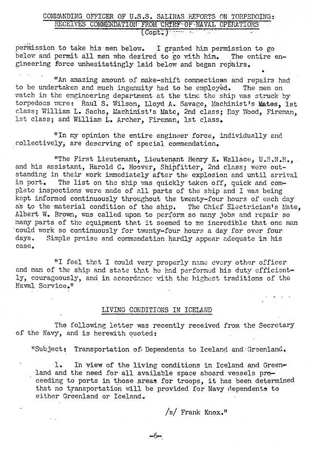 USS Salinas Reports on Torpedoing — All Hands December 1941, p. 6