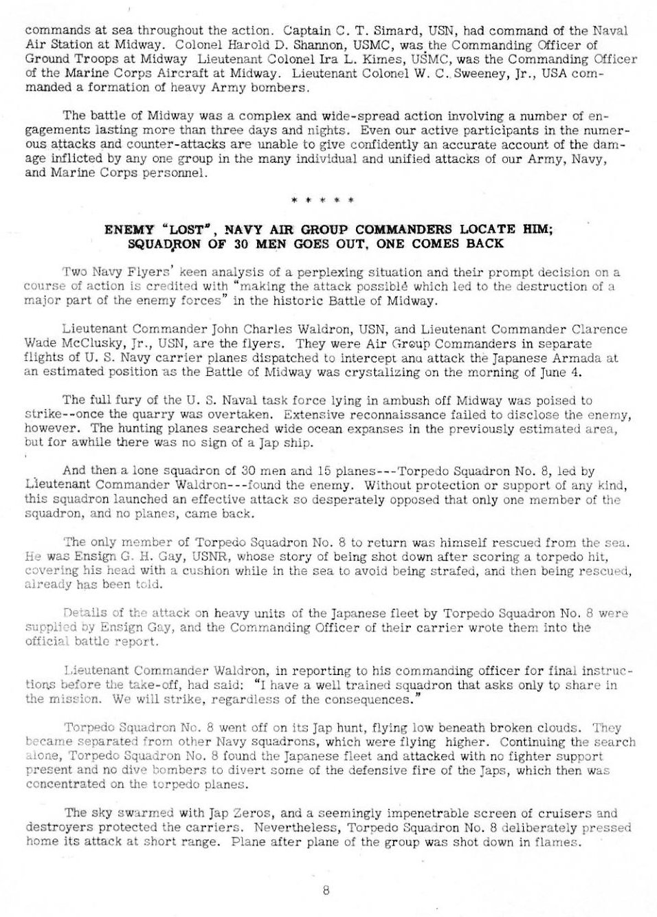 The Battle of Midway — All Hands August 1942, p. 8