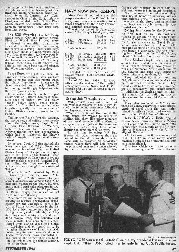 Tokyo Rose — All Hands September 1945, p. 49