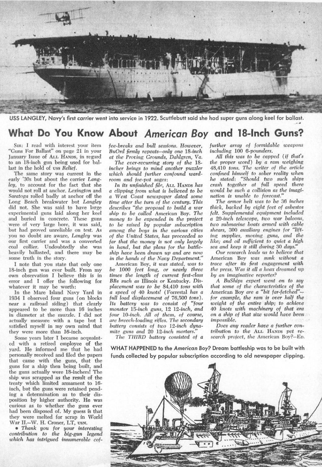 American Boy and 18-Inch Guns — All Hands April 1953