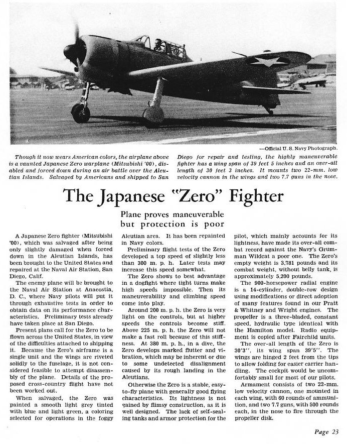 The Japanese "Zero" Fighter — All Hands November 1942