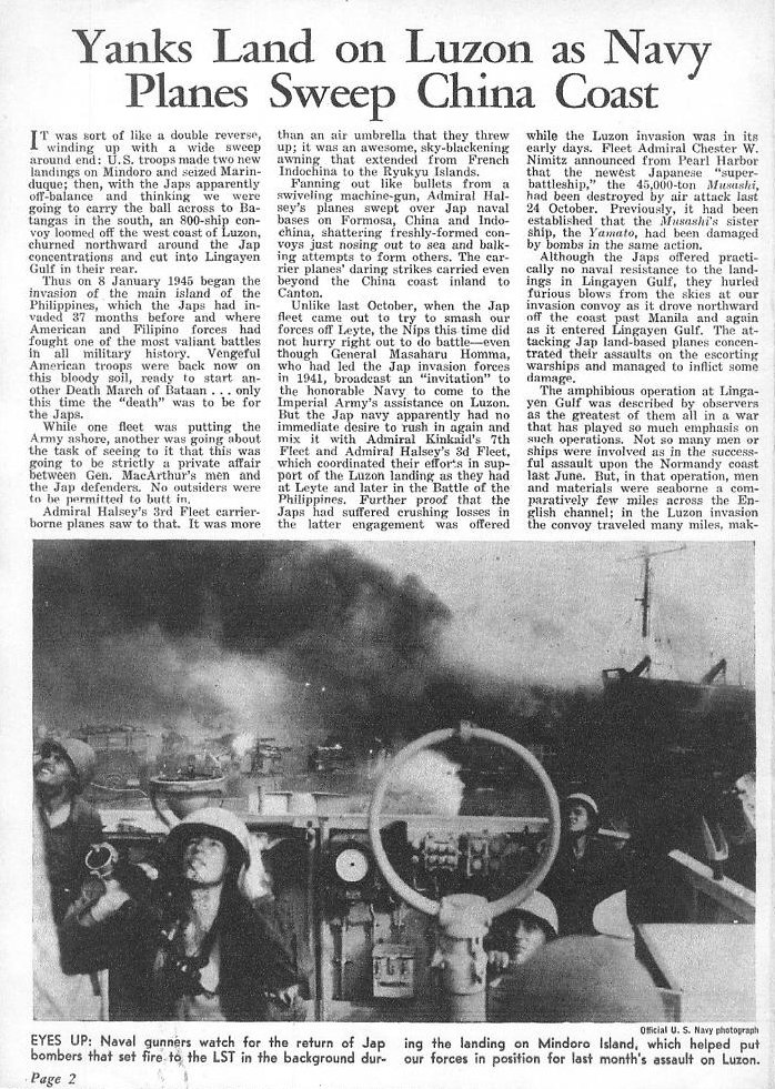 Yanks Land on Luzon as Navy Planes Sweep China Coast p.1