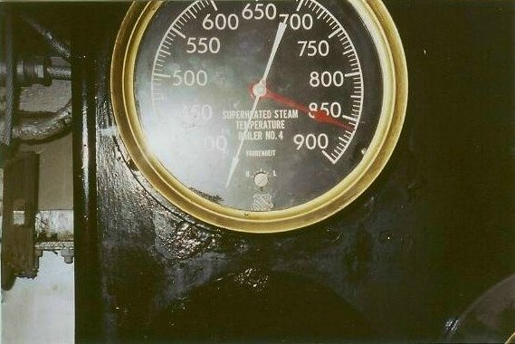 Superheated steam temperature pyrometer for Boiler No. 4 marked 450 to 900 degrees Fahrenheit