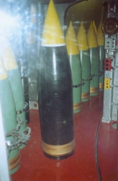 Outer stationary projectile ring with 16-inch shells.
