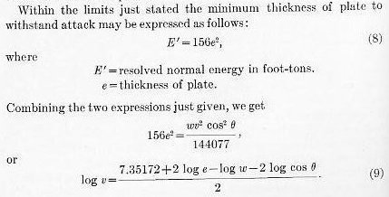 Class B armor test velocity formulas (8 and 9)