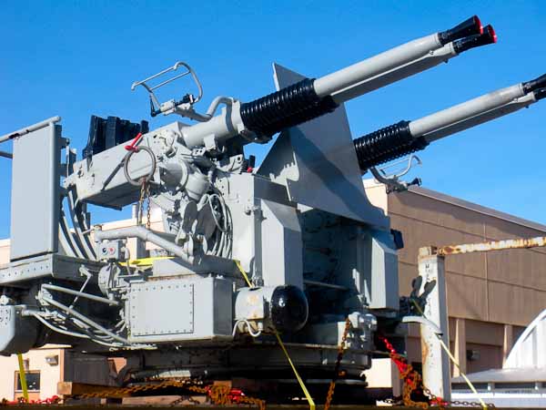 Bofors quad mount on the dock, ready to unload, in excellent condition