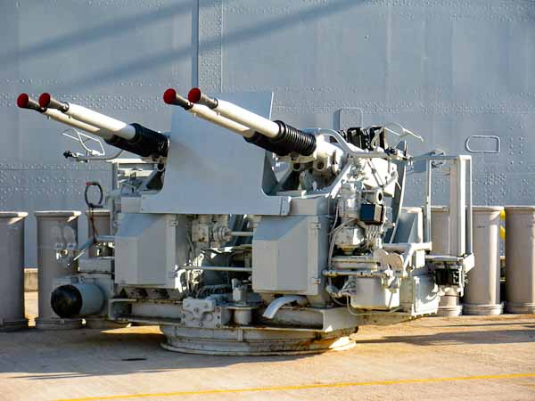 Bofors quad mount installed back aboard the USS Missouri at Pearl Harbor