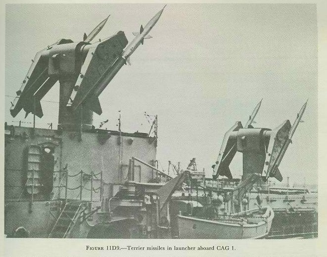 Figure 11D9 — Terrier surface-to-air missiles in twin launchers aboard CAG-1