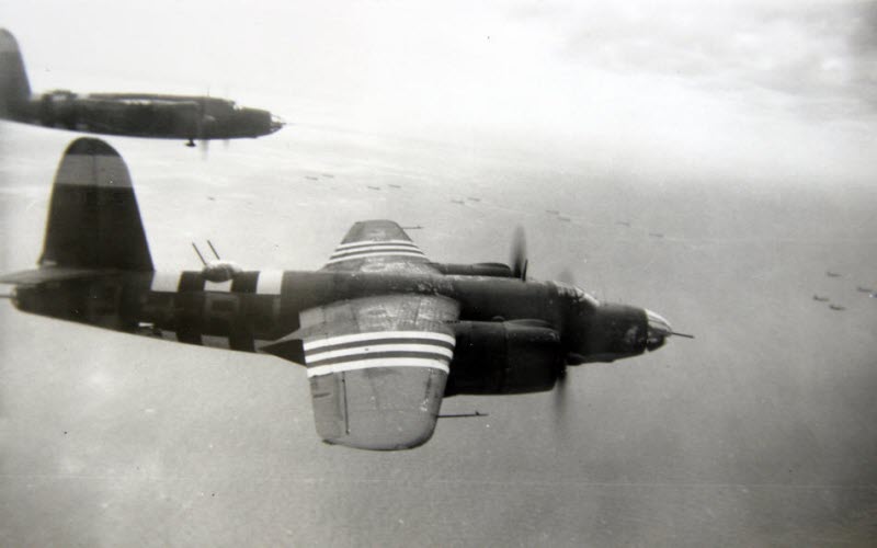 B-26 Marauder flying toward France on D-Day