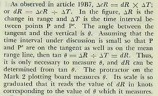 Range rate computation table — example values for the plotting board range rate determination