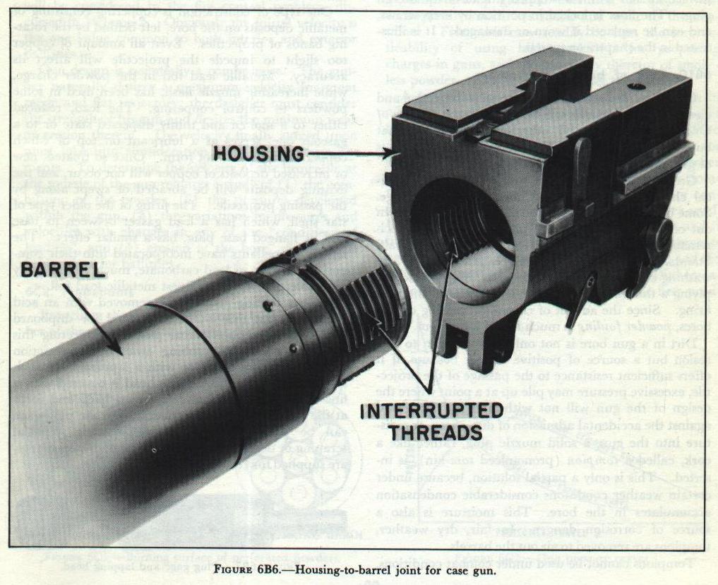 Figure 6B6: Typical interrupted-screw thread engagement of case gun barrel to gun housing with key preventing rotation