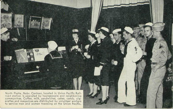 North Platte Canteen volunteers greeting troops at the Union Pacific Railroad station
