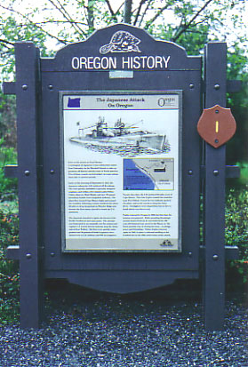 Memorial plaque in Brookings Oregon at the site of the 1942 Japanese bombing