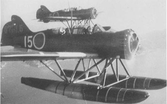 Yokosuka E14Y Glen floatplane in flight over the Pacific