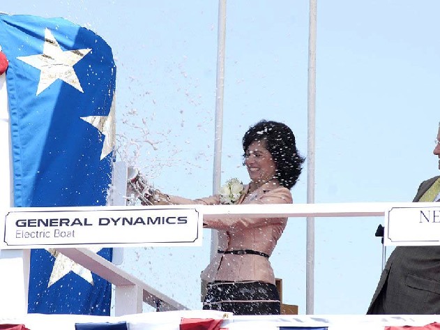 Christening of USS New Hampshire — smashing the champagne bottle
