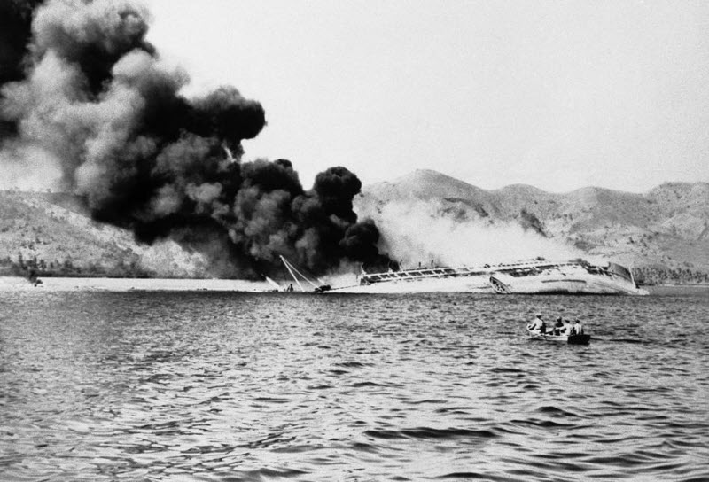 Australian transport sunk by Japanese bombers near Port Moresby August 1942