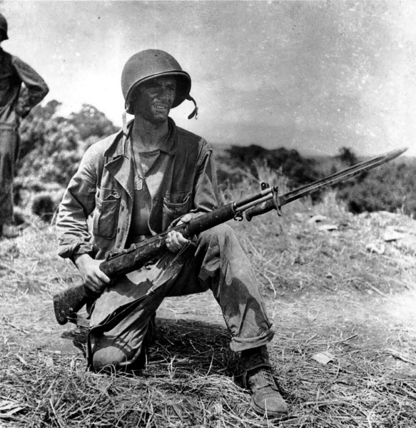 US infantryman on guard on Grassy Knoll Guadalcanal January 1943