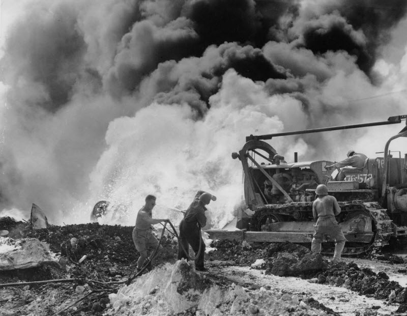 B-29 Superfortress explodes after being hit in Japanese air raid on Saipan December 1944