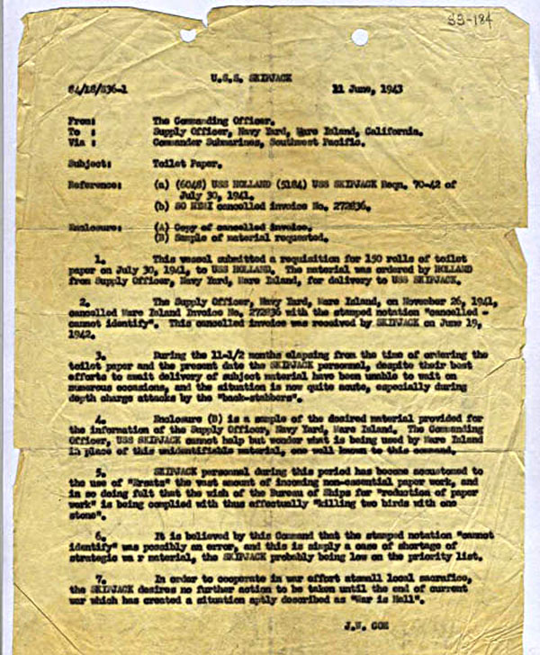 Original toilet paper letter document