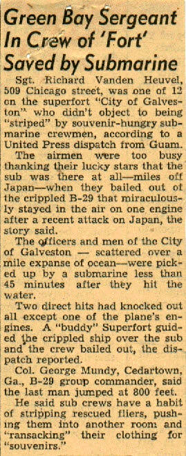 1945 newspaper clipping about the rescue