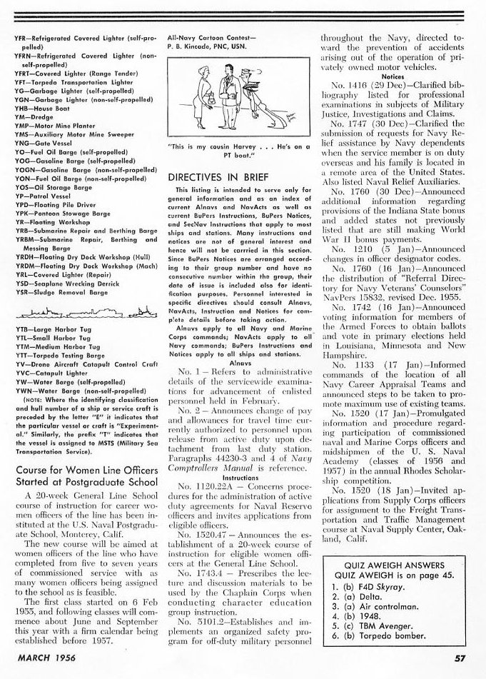 List of Ships and Service Craft by Type and Designator — All Hands March 1956, p. 57