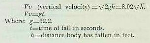 Equation &mdash; velocity of a falling body in a vacuum, in terms of g and time or distance