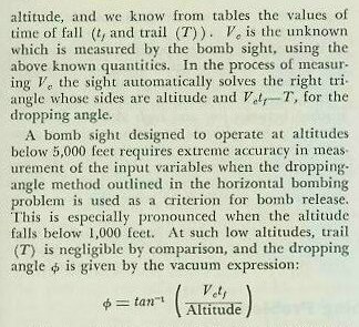 Equation &mdash; the dropping angle expressed in terms of altitude and closing speed