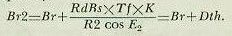 Equation panel &mdash; predicted relative bearing change Dth = Tf RdBs divided by horizontal range R2 cos E2
