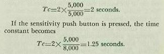 Equation panel &mdash; time constant for a 5,000-yard target reduced by the sensitivity push button