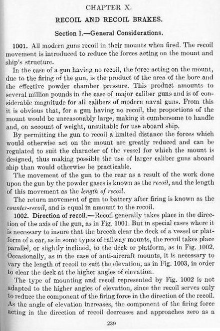 Naval Ordnance 1937, Chapter X: Recoil and Recoil Brakes — p. 239