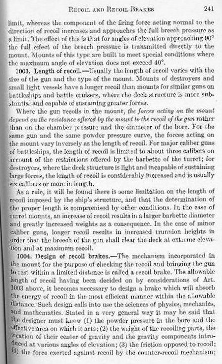 Naval Ordnance 1937, Chapter X: Recoil and Recoil Brakes — p. 241