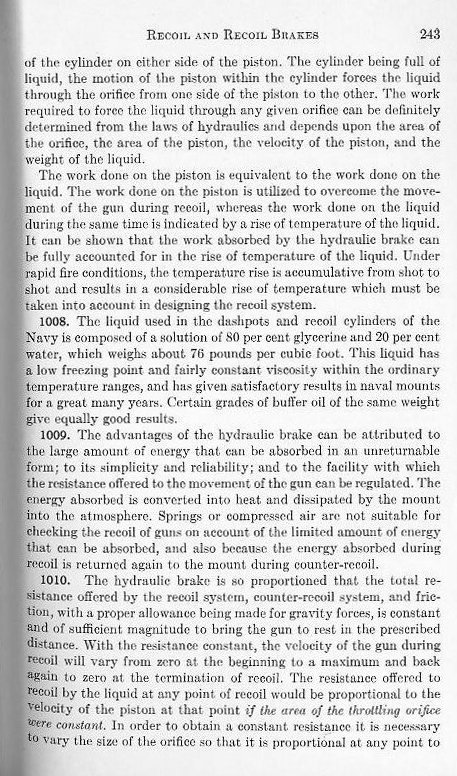 Naval Ordnance 1937, Chapter X: Recoil and Recoil Brakes — p. 243