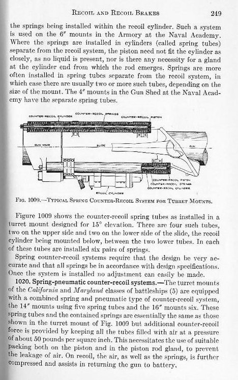 Naval Ordnance 1937, Chapter X: Recoil and Recoil Brakes — p. 249